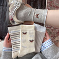 Striped Cute Cartoon Puppy Embroidery Socks for Women