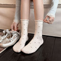 Women Spring Tiny Floral Ruffle Cuff Slouchy Socks