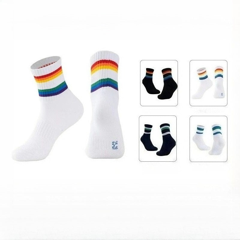 Unisex Breathable Rainbow Stripe Sports Crew Socks