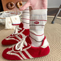 Spring Summer Cute Embroidered Hollow Mesh Striped Socks