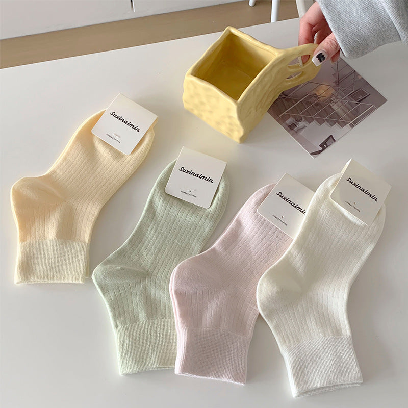 Cotton Solid Color All-Season Crew Socks