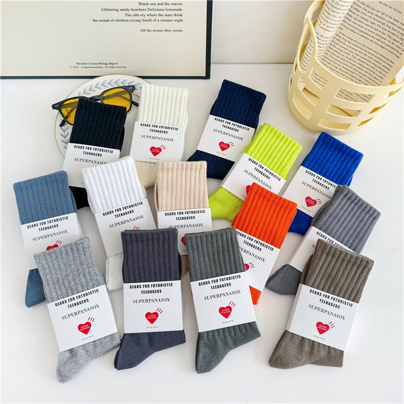 Unisex Ribbed Beige Athletic Crew Socks for Daily & Sports