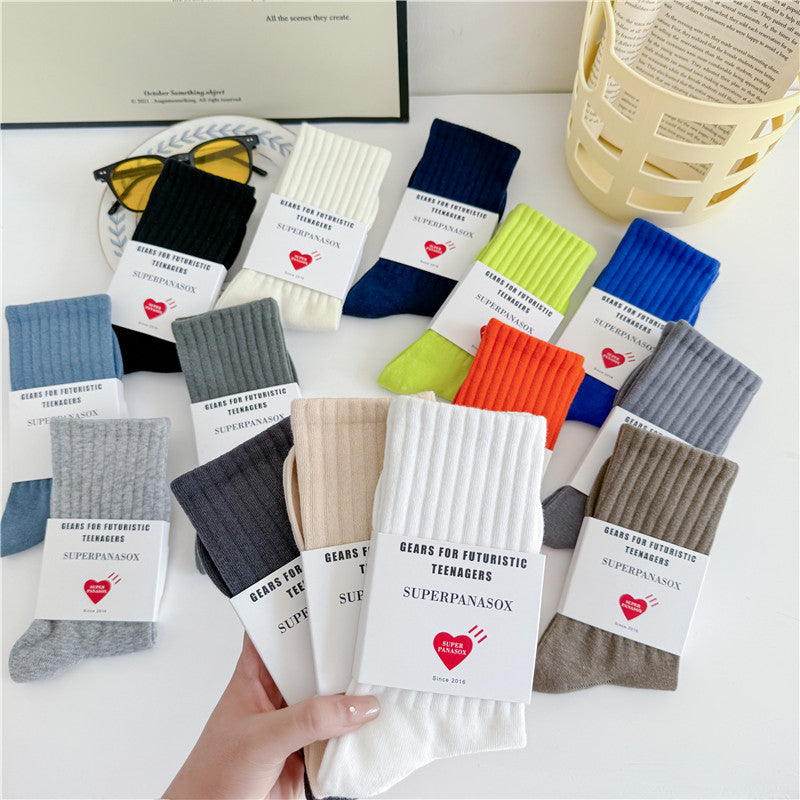 Unisex Ribbed Beige Athletic Crew Socks for Daily & Sports