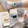 Women Cute Animal Cat Printed Soft Cotton Mid Calf Socks