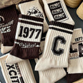 Men's Cotton Retro Letter & Number Print Sports Crew Socks