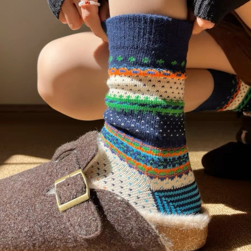 3-Color Nordic Pattern Slouchy Socks for Fall & Winter