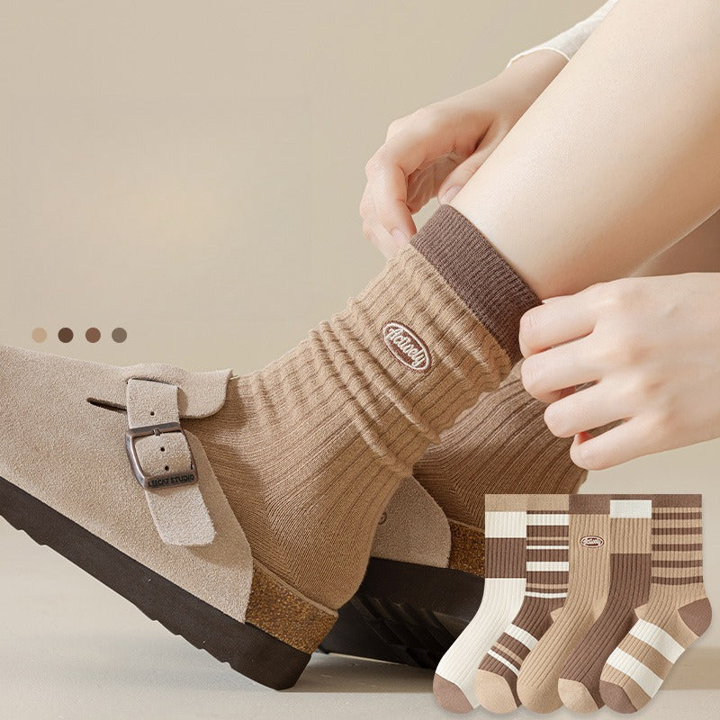 5 Colors Cotton Retro Striped Crew Socks