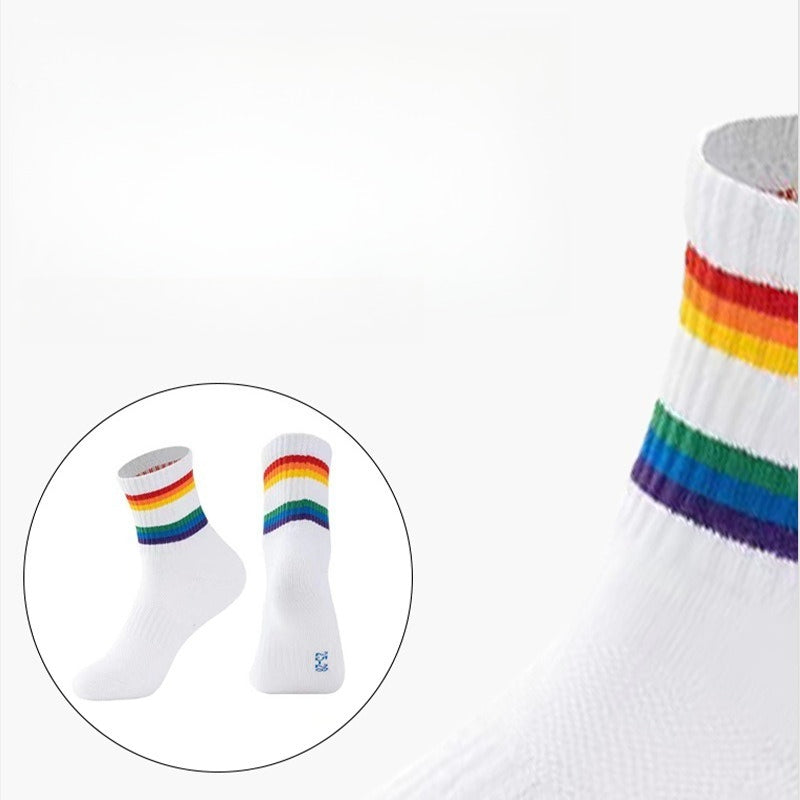 Unisex Breathable Rainbow Stripe Sports Crew Socks