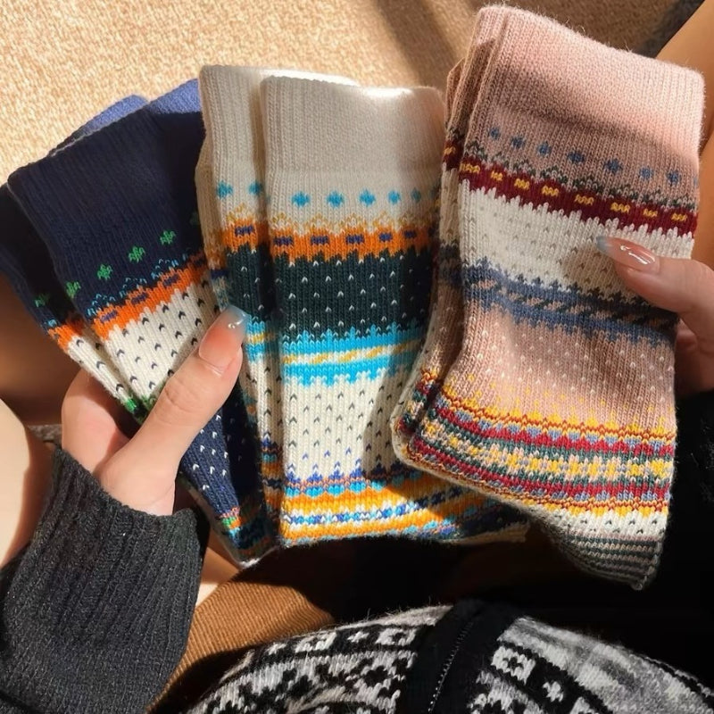 3-Color Nordic Pattern Slouchy Socks for Fall & Winter